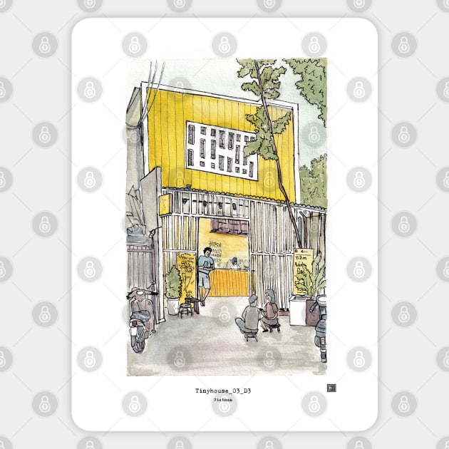 Tinyhouse Saigon (Ho Chi Minh City) Vietnam Watercolor Illustration Sticker by Wall-Art-Sketch